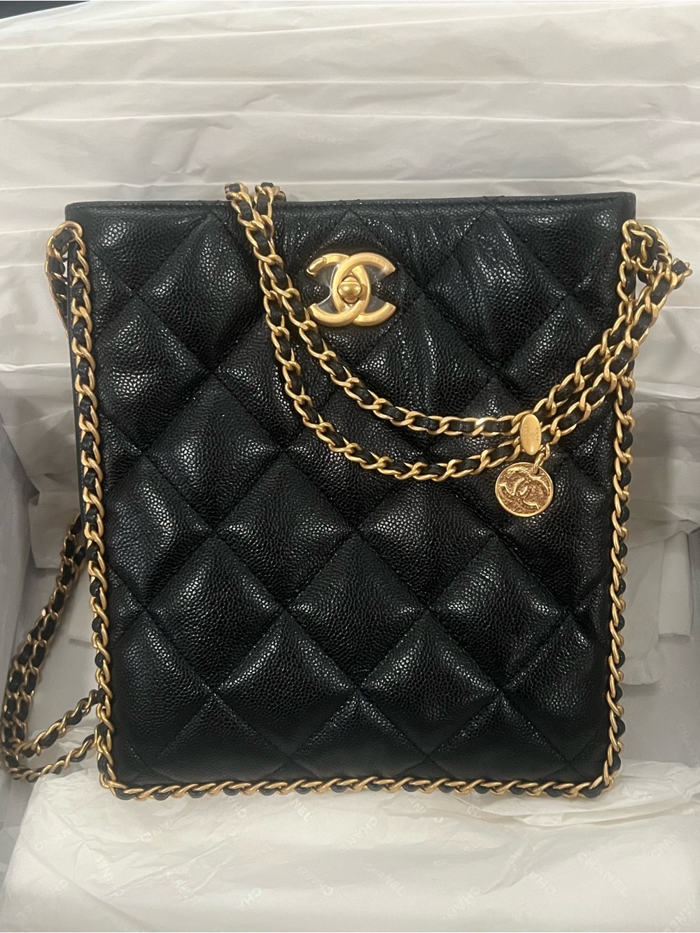 Chanel Caviar Chain Around Small Tote